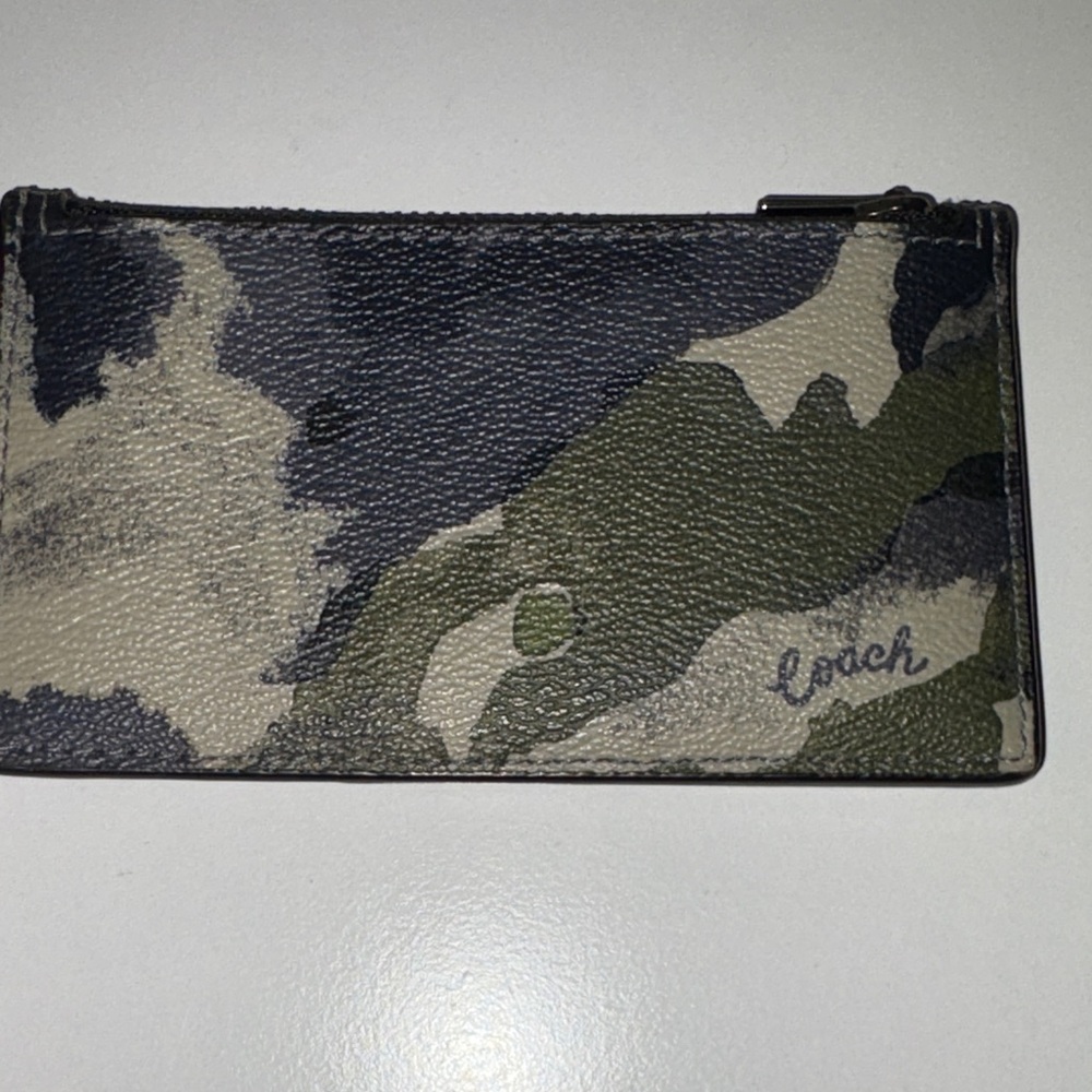 Coach Green Watercolor Script Zip Card Case - Picture 2 of 10